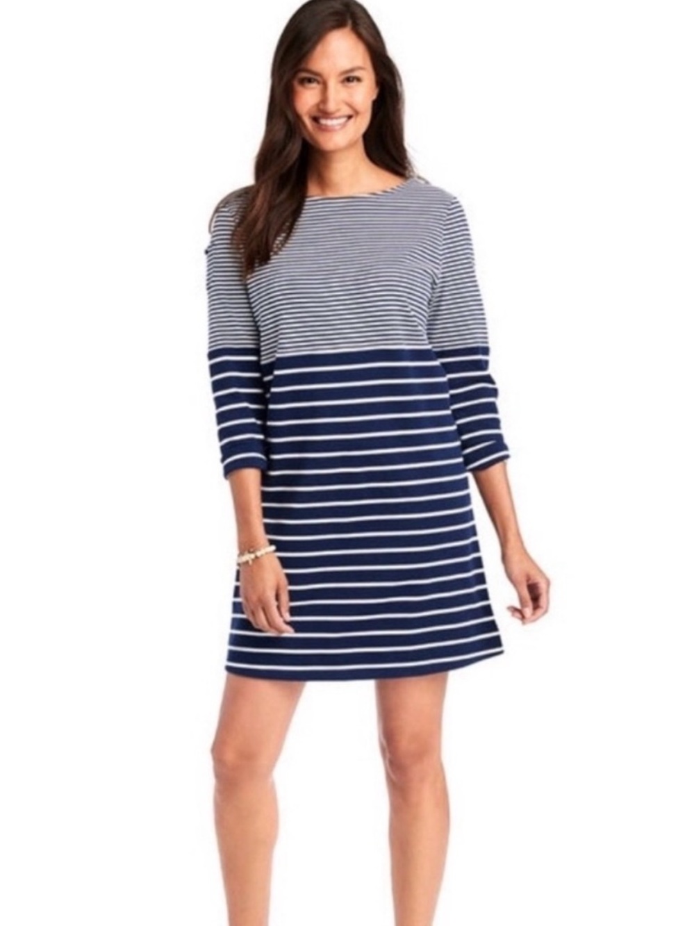 💕Vineyard Vines Mixed Striped Navy and White Striped Long Sleeve Knit Dress M